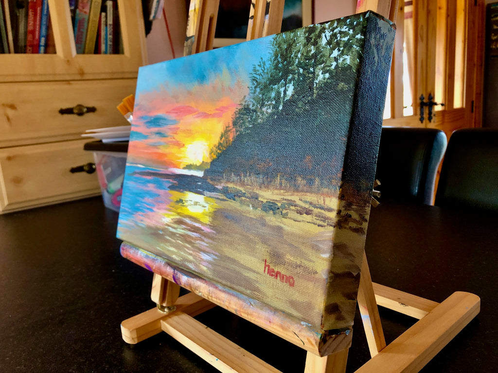 Original Sunset Seascape Painting: Irish Coastal Wall Art 12"x8"