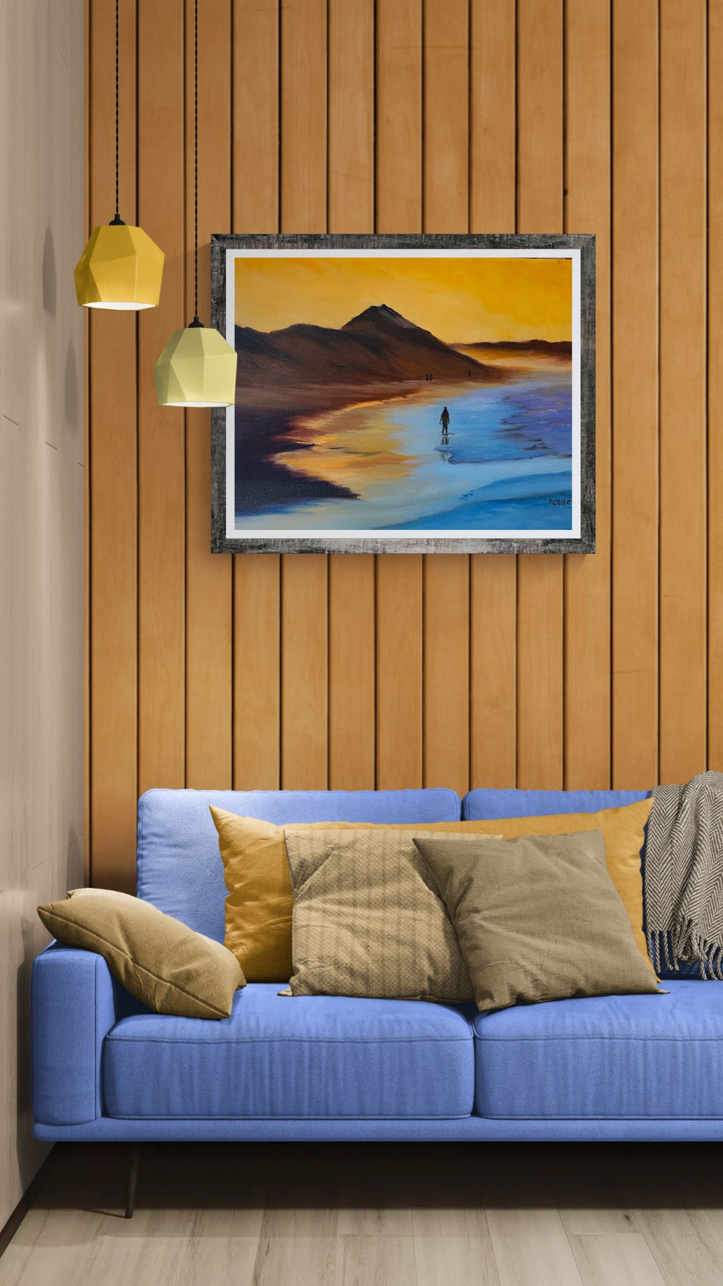 Original Oil Painting - Sunset beach on Canvas: Coastal Seascape Art (16x12)