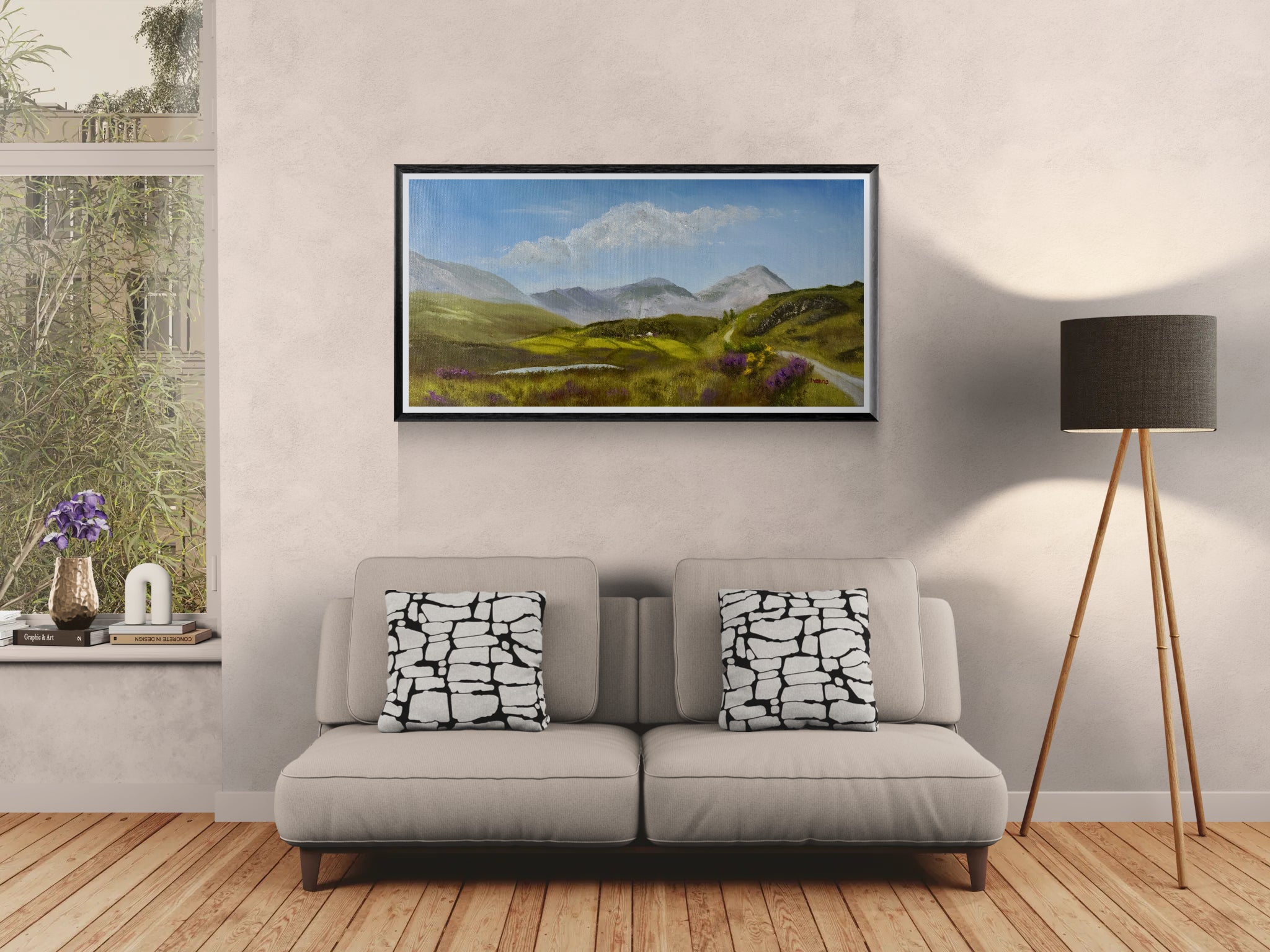 Original Oil painting - "The Seven Sisters Mountain range"  Ireland 24X12