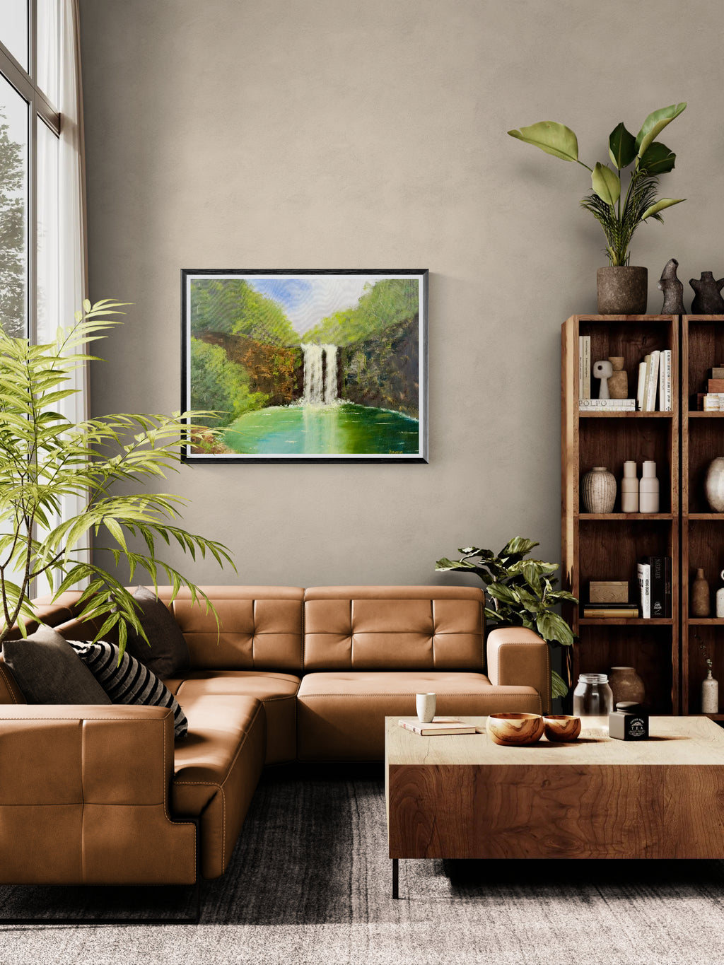 Original Oil painting - Majestic Waterfall , Forest Landscape Art (20x16)