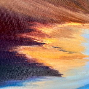 Original Oil Painting - Sunset beach on Canvas: Coastal Seascape Art (16x12)