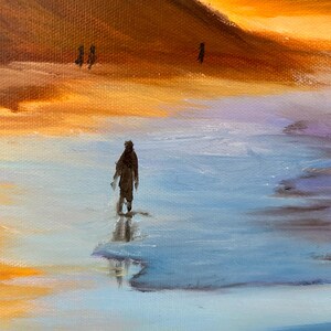 Original Oil Painting - Sunset beach on Canvas: Coastal Seascape Art (16x12)