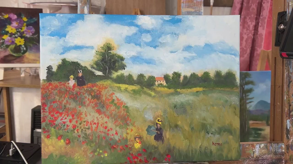 Hand-Painted Replica: Claude Monet – Poppy Field, 16x12 Canvas