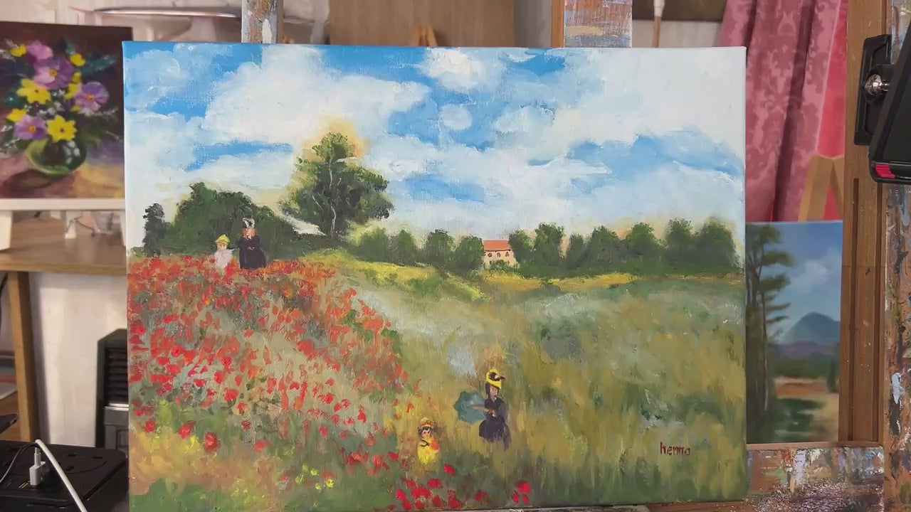 Hand-Painted Replica: Claude Monet – Poppy Field, 16x12 Canvas