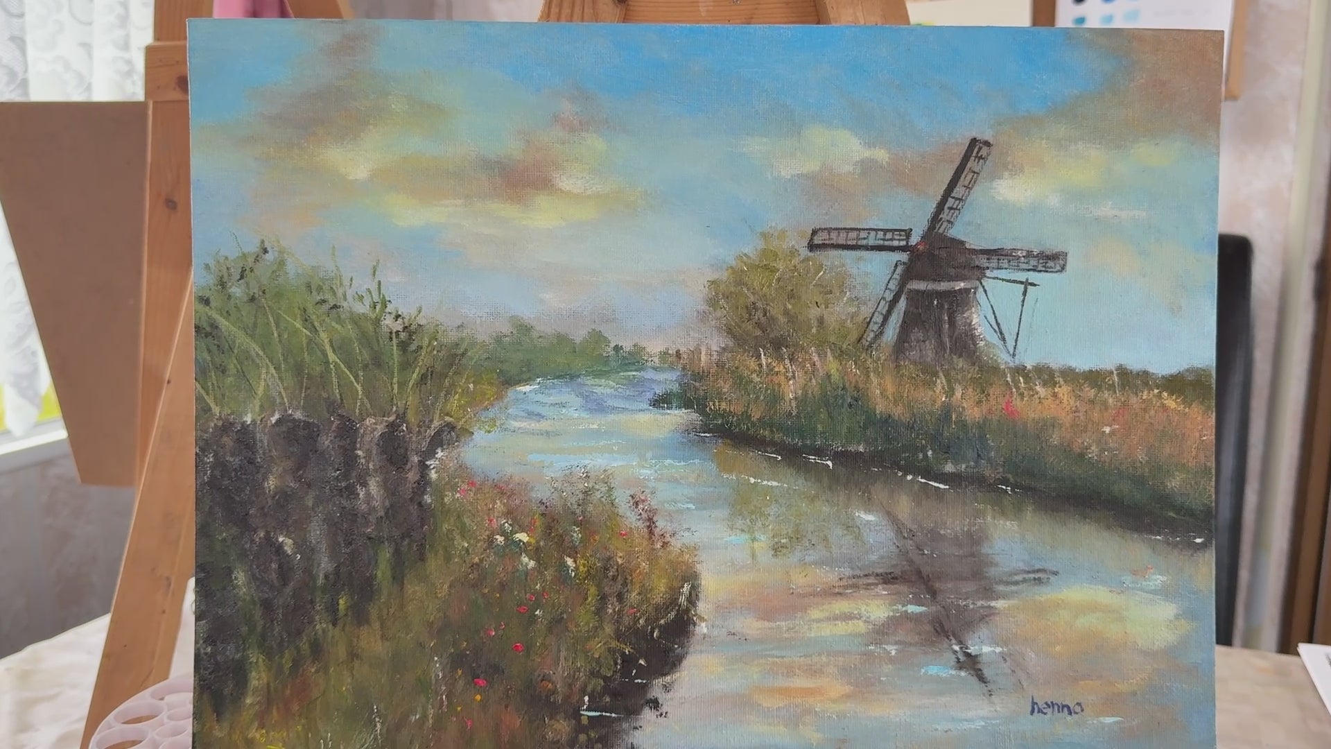 Windmill on a Serene Dutch Morning,  in Oils, Canvas Board 12"x16"