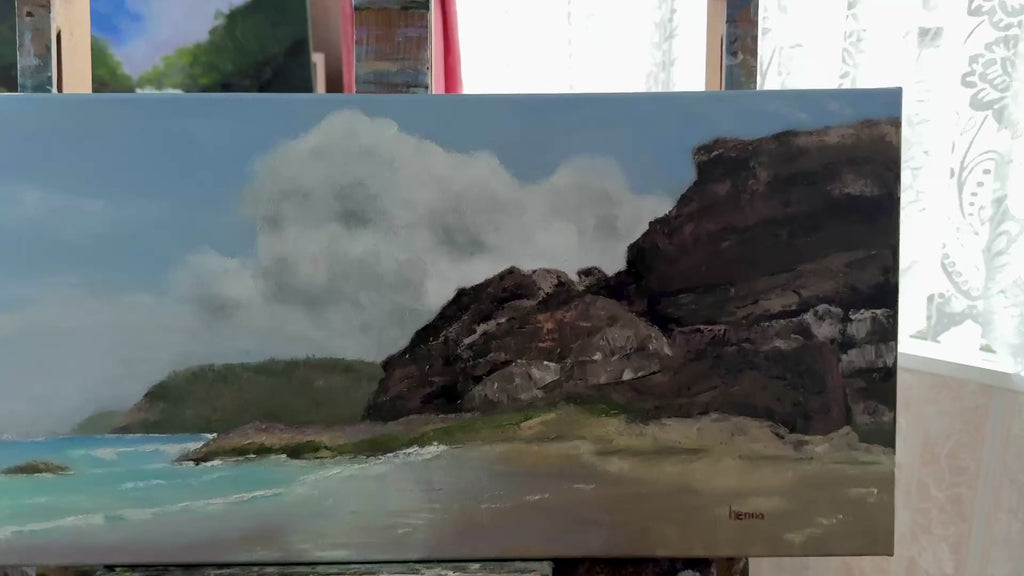 Original Oilpainting -The Whispering Cliffs Seascape art 12X28