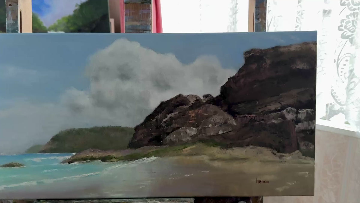 Original Oilpainting -The Whispering Cliffs Seascape art 12X28
