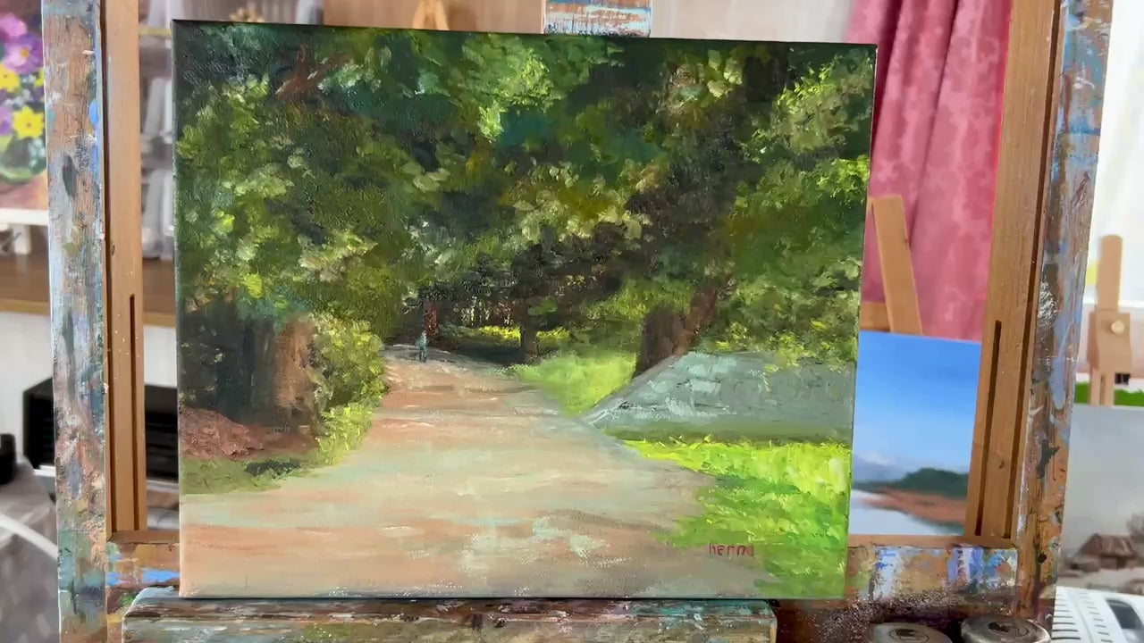 Original Forest Oil Painting: Sunny Landscape Art, 12x10 Canvas