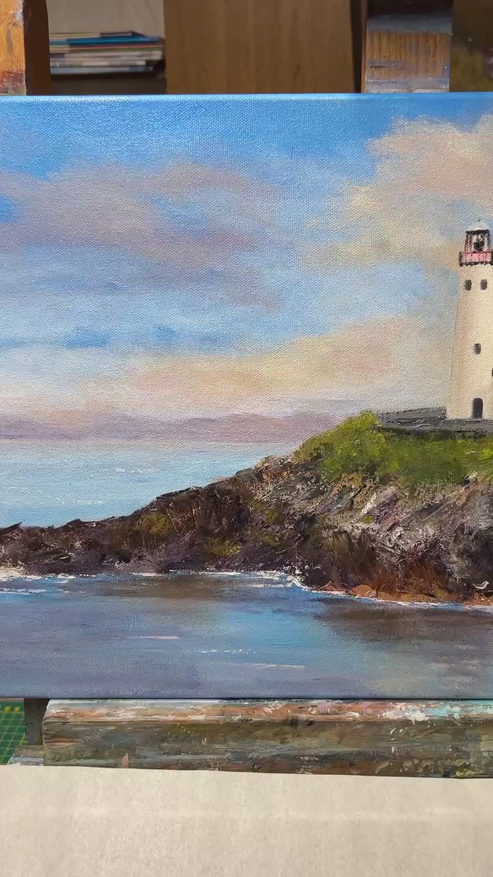 Fanad Lighthouse Painting: Original Irish Seascape Oil Art 18x14
