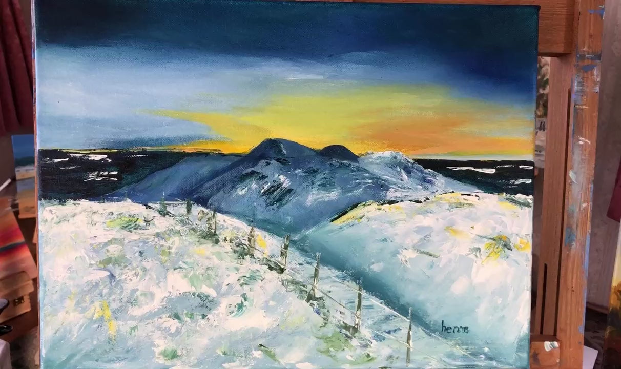 Original Acrylic Painting - Coastal Sunset Art | Winter Seascape :  16x12