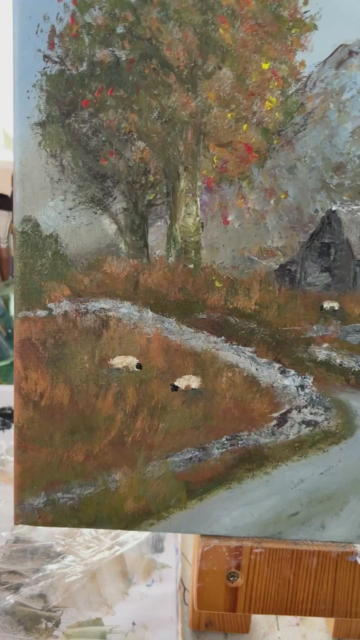 Original Oil Painting: Winding Country Road, Cottage Art (12x16")