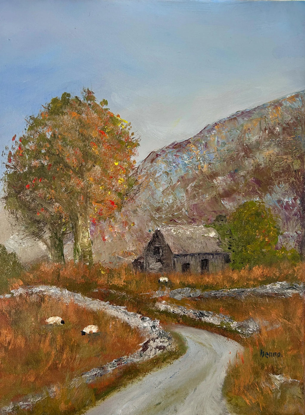 Original Oil Painting: Winding Country Road, Cottage Art (12x16")