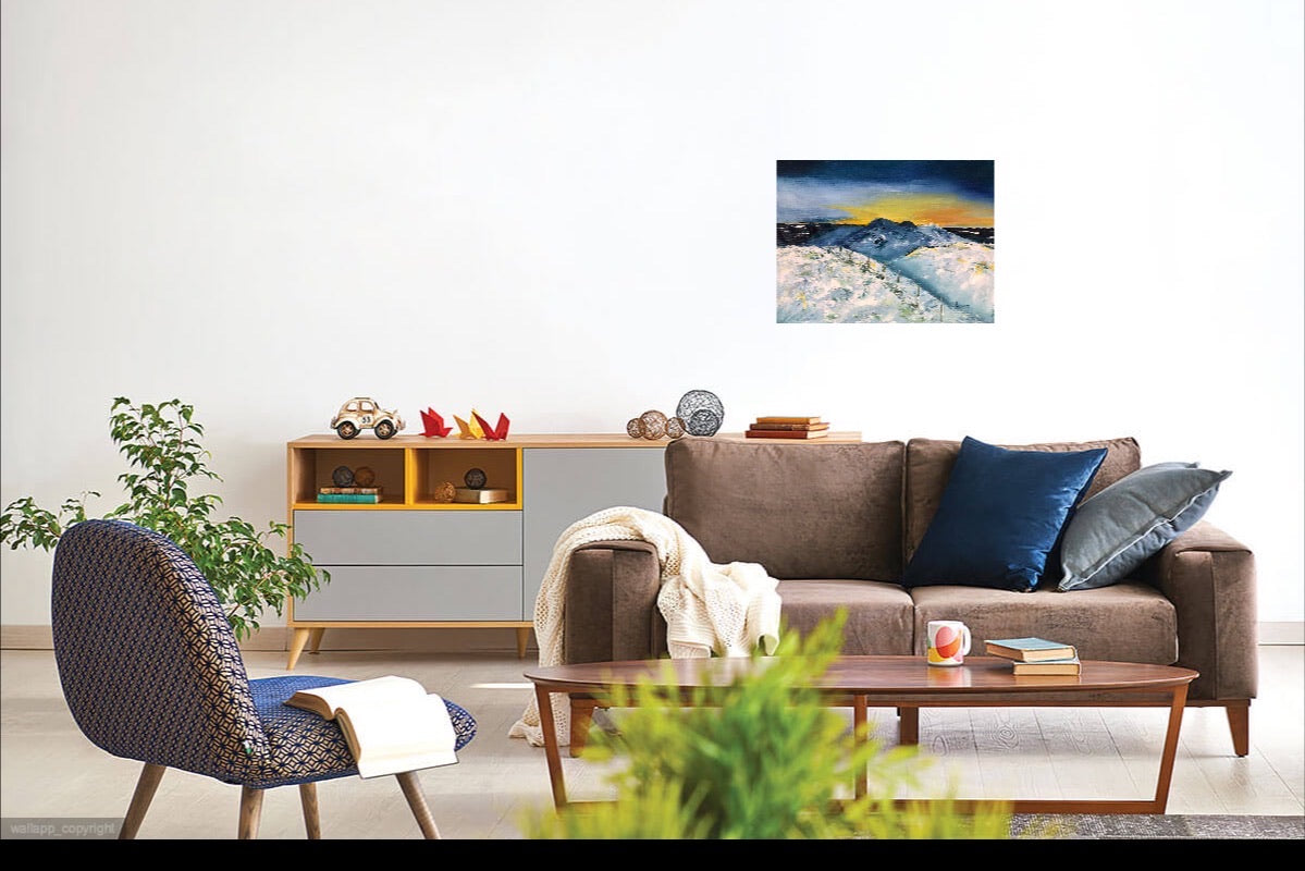 Original Acrylic Painting - Coastal Sunset Art | Winter Seascape :  16x12